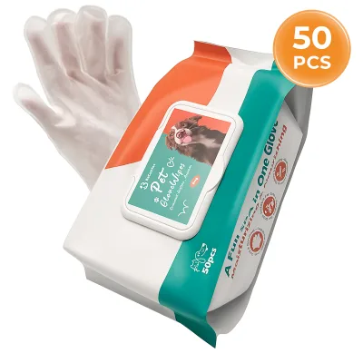 50Pcs Pet Glove Wipes,No-Rinse Dog Cat Grooming Gloves,Plant-Based Alcohol-Free Moisturizing Pet Cleaning Wipes for Pets Bath