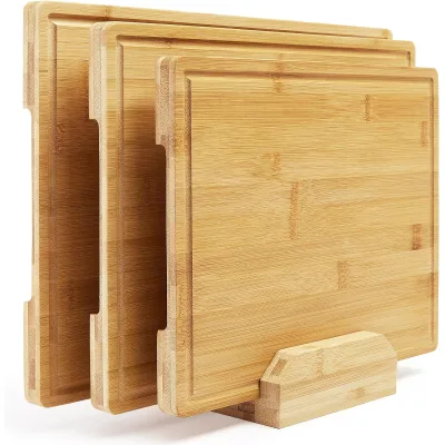 Factory Custom Wholesale Oem Odm Set of 3 Bamboo Cutting Board Set With Holder Laser Engraved Wood Cutting Board Set