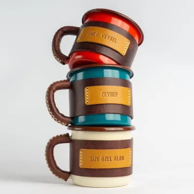 Custom Logo 8-40oz 0.5 Thickness Picnic Travel Coffee Cup Outdoor Sublimation Tumbler Camping Enamel Mug With Leather Cover