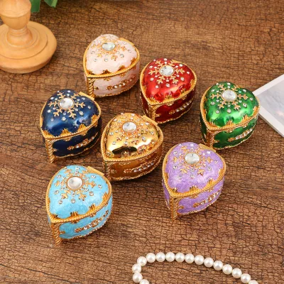 New Heart-Shaped Diamond Zinc Alloy European-Style Light Luxury Exquisite High-End Jewelry Storage Box Decoration