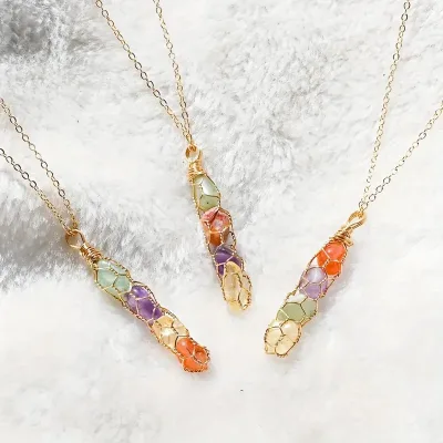Cross-border hot selling natural colorful crystal winding pendant European and American ornament crystal stone necklace