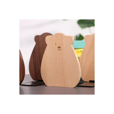 Luxury Vintage Real Wood Cute Bear Shape Student Simple Wooden Book Stand Creative Bookshelf Bookends