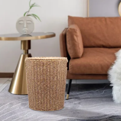 Handmade Trash Can WasteBasket Rattan Bucket Trash Bin Garbage Bin