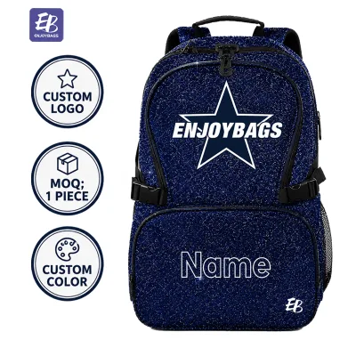 Custom Dark Blue Gymnastics Backpack with Embroidered Logo Glitter Team Bag Personalized Name MOQ 1 for Girls Clubs