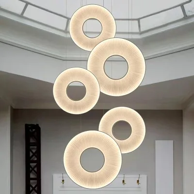 Nordic Post-modern Fabric Wabi-sabi Italian Simple Iron Ferris Wheel Chandelier for Living Room Bedroom Hotel Staircase