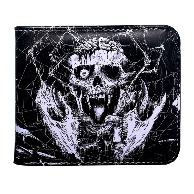Wholesale Custom Gothic Spooky Leather Wallet for Men Cheap Price Coin Purse with Open Closure Anti-Theft Feature Short Length