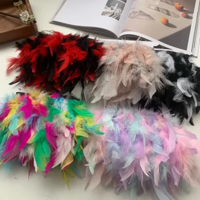 Turkey Feather Cloth Thickening Edge Lace Fire Piece Wedding Latin Dance Clothing Accessories DIY Crafts Jewelry 18cm Width