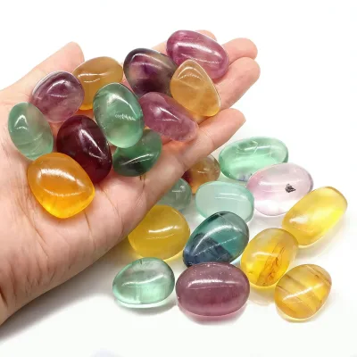 Wholesale Natural Crystal Healing Polished Rainbow Fluorite Tumbled Stones Fashion Trend Art & Collectible Decoration