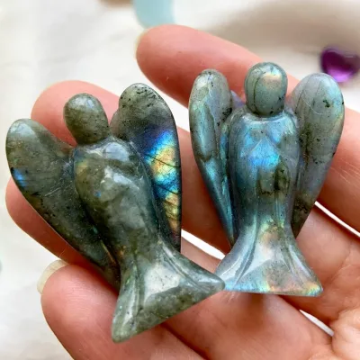 Gemstone Natural Handmade Crystals Orgone Goddess Angels Healing Rose Quartz Stone Angel Figurine for Decor