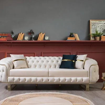Factory Modern Living Room Tufted Sofa Chesterfield Leather Couch Velvet Fabric Sofa Set