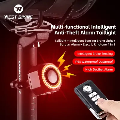 WEST BIKING Wholesale Best Bike Break and Turning Signal Bicycle Burglar LED Warning Tail Light With Indicator Sensor