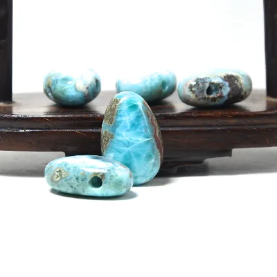 Aita Blue Larimar Pendant 30mm Smooth Polished Stone for Leather Cord Necklace Making DIY Jewelry