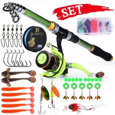 Spinning Fishing Rod and Reel Combo1.8-2.7M Telescopic Rod with 5.2:1 5.0:1 Fishing Reel Max Drag 8kg Fishing Kit