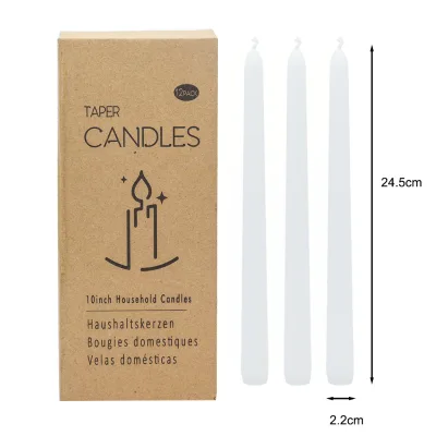 Hot Selling Ivory White Taper Candles 12 Stick Paraffin Wax Boxes Low Price Home Decor for Weddings Valentine's Day for Holiday