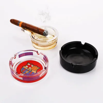 Wholesale Bulk Stock Custom Art Classic Heavy Glass Ashtray Vintage Black Ashtrays with Large Red Amber for Cigarettes Cigars