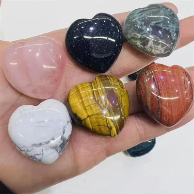 Wholesale Natural Healing Crystal Heart Crafts 30mm Heart Gemstone Rose Quartz Amethyst