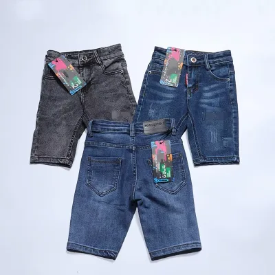 Soft Washed Kids Shorts Solid Color 1-5y Boys Jeans Pockets Decoration Bermuda Shorts Jeans Boys