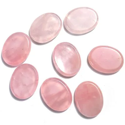 DIY 2026 Exclusive Quartz Natural Crystal Carved Oval Thumb Massage Stone for Stress Relief Pink Jade Worry Stone