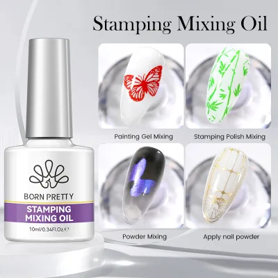 BORN PRETTY 10ml Clear Stamping Mixing Oil Multifunctional Air Dry Stamping Nail Polish for Powder Mixing and Rub Chrome Powder