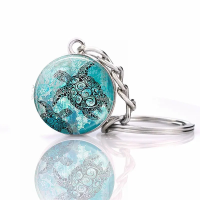 Cute Crystal Turtle Key Chains Sea Animals Dolphin Starfish Double Sided Glass Ball Keychain Pendant Keyring for Daughters Gifts