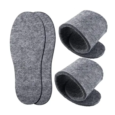 Grey Washable 6 mm Thick Soft Wool Felt Shoe Inserts Insoles for Helping Keep Women and Men's Feet Warm in Winter