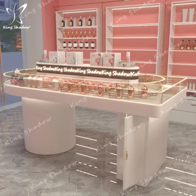 High-end Cosmetics Shop Counter Design Retail Display Showcase for Makeup with Light Cosmetics Shop Furniture