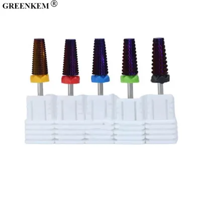Nail Tool 3/32'' Purple Tungsten Carbide Nail Drill Bits 5 in 1 Gold Cuticle Burr Remove Gel Manicure Nail Bits Drill