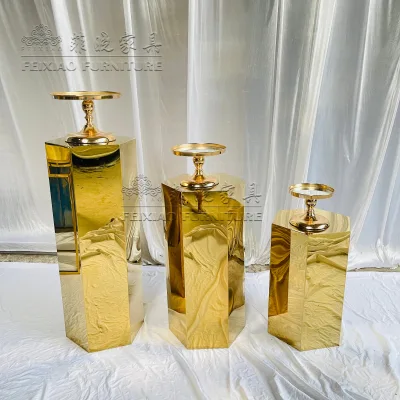 Hot Selling Dessert Cake Display Table Hexagon Gold stainless steel Plinths