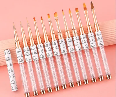 3D Plastic Nail Art Brush Painting Pen White Nail Art Brush with Lid Custom logo Manicure Tools Nail Art Brush