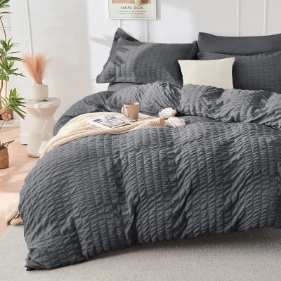 Yintex OEM ODM Comforter Set Seersucker 7 Pieces Luxury Bed Bag Bedroom Comforters Sheets Pillowcases Shams Dark Grey Oeko-tex