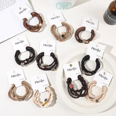 4pcs Per Card Hair Ties Bracelet for Women Girls Elastic Twist Braided Ties Ponytail Holder for Girls No Damage Hair Ties