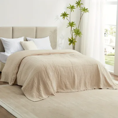 100% Organic 6 Layers Gauze Cotton Muslin Bedding Blanket Eco-Friendly Embroidered Comforter Swaddle Wrap Blanket for Summer
