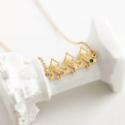 Custom Name Zircon Stone Christmas Tree Pendant Necklace for Women Personalized Brass/Stainless Steel Jewelry Geometric Shape