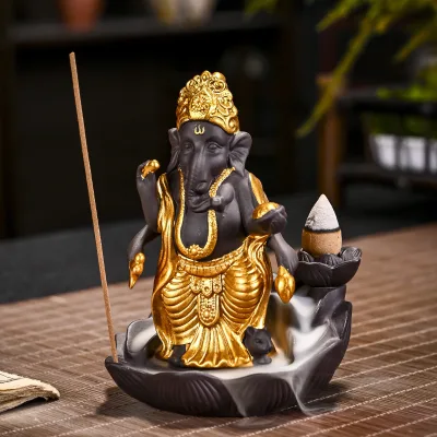 Ganesha Backflow Incense burner Gold Home Incense burner Creative Hindu Deities Backflow Incense burner Ornaments
