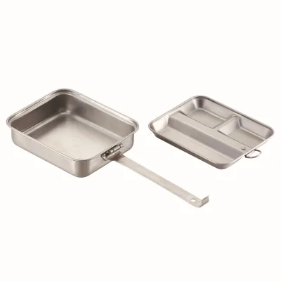 CustomStainless Steel Camping Mess Kit Portable Outdoor Lunch Box with Folding Handle Divided Lid for Picnic Backpacking Cooking