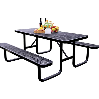Durable Outdoor Expanded Steel 4FT 6FT Commercial Picnic Table Benches Patio Furniture Modern Rectangle UV-Resistant Dining