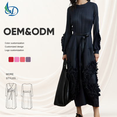 Chic Black Midi Dress Ruffled Lace Soirée-Ready Textured Chiffon Sexy Casual Waisted Print Spandex Lining Order Your Own