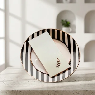 Disposable Dinner Napkins with Pocket, White, Airlaid, Golden Ears of Wheat, Linen-Feel, Perfect for Every Dinner, Party