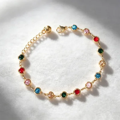 Custom Jewelry Rainbow CZ Crystal Tennis Bracelet Trendy Stainless Steel Multicolor CZ Link Bracelet for Women Girls