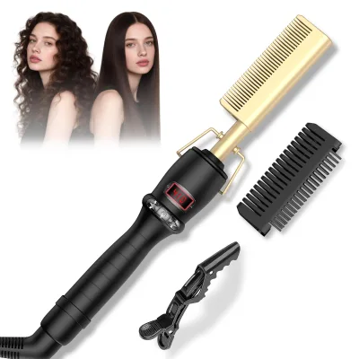 Luxury Portable Ceramic Coating Hot Air Straight Hair Comb LED Custom Logo for Hotel Household Use Electric Pressing Comb