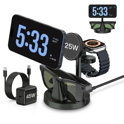 3-in-1 Wireless Stand Fast Ai Glasses Charging Stand for Ray-Ban Meta Compatible with IPhone&Apple Watch for Rayban Meta Charger