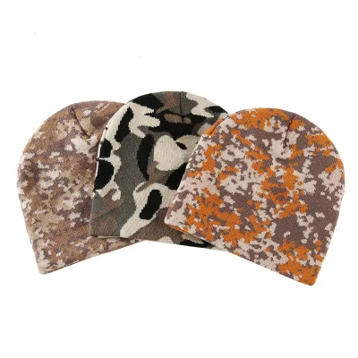 Hip Hop Street Style American Style Digital Camouflage Jacquard Knit Beanie Unisex Warm Ear Protecting Pullover Beanie