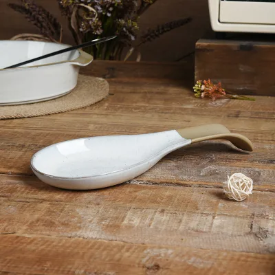 High Quality Antique Style Stoneware White Spoon Holder Ladle Rest