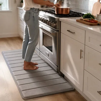 Memory Foam Shaggy Modern Kitchen Mat Set Non-Slip Super Absorbent Striped Rug for Kitchen & Bath Home Decor