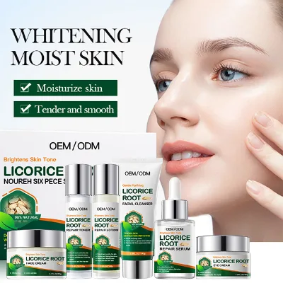 Hot Beauty Natural Licorice Root Skin Care Set Cream and Serum Private Label Skin Care Set for All Skin Types Face Cosmetics