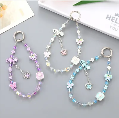Light Luxury High-end Candy-colored Alloy Four-leaf Clover Mobile Phone Pendant, butterfly Pendant, Wrist Keychain Pendant