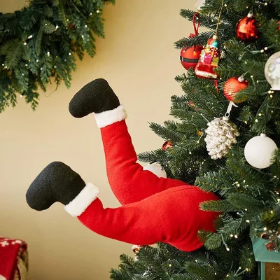 Red and Green Santa Claus Legs Christmas Tree Decorations Plush Door Decorations Santa Claus Legs Christmas Decorative Hangings