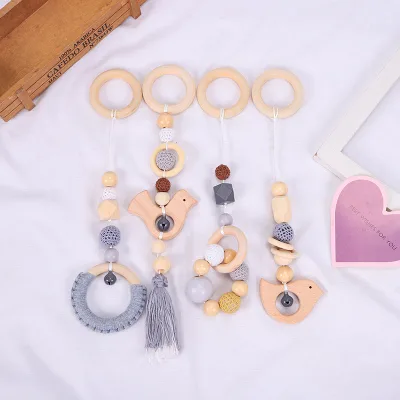 Children's Room Decoration Fringe Pendant Beech Animal Peace Dove Teether Set Wool Bead Baby Rattle Pendant Teether Set