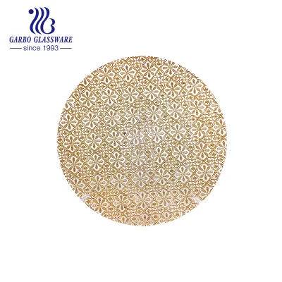 Glassware Handmade Spinning Decoration Glass Flat Plate Ion Plating Golden Glass Fruit Serving Plate for Hotel