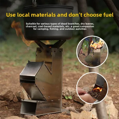 Split Structure Detachable Modern Rocket Stove Heavy Duty Stainless Steel Windproof Outdoor Wood Burning All Seasons Camping KZ